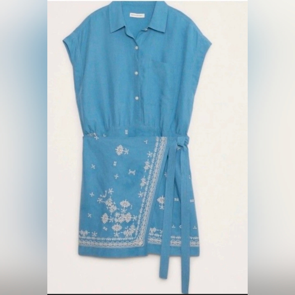 Banana Republic Blue Embroidered Wrap Mini Dress